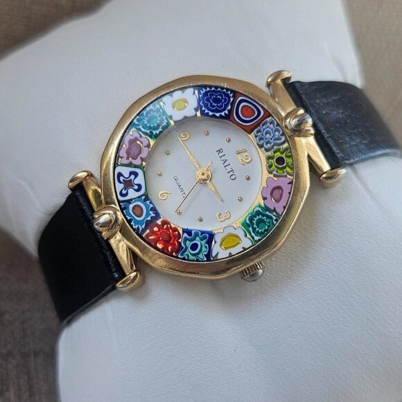 Vintage Antica Murrina Veneziana Wristwatch RIALTO Black Leather Strap Watch - Picture 3 of 12